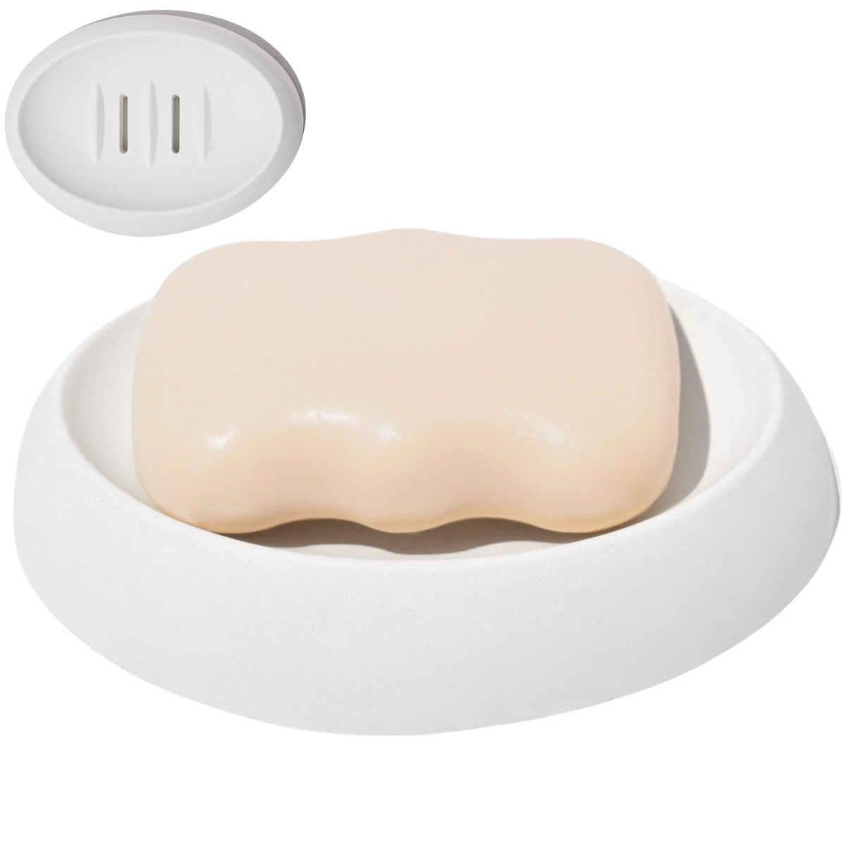 Saboneteira Porta Sabonete Banheiro Oval  Luxo 12,5cm em Cimento - Branco