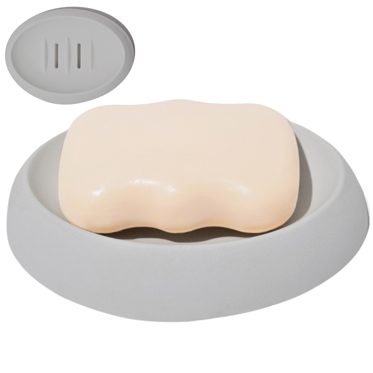 Saboneteira Porta Sabonete Banheiro Oval  Luxo 12,5cm em Cimento - Cinza