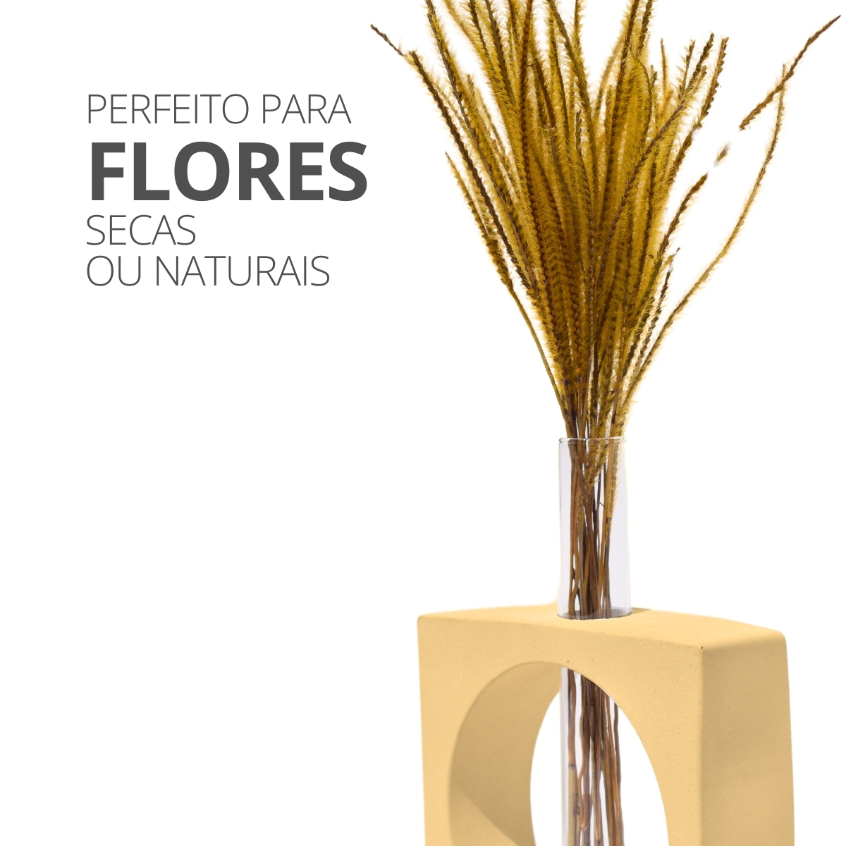 Vaso Decorativo Artesanal Solitário Quadrado 16,5cm Cimento - Amarelo