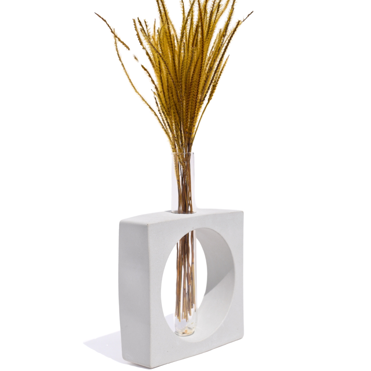 Vaso Decorativo Artesanal Solitário Quadrado 16,5cm Cimento - Branco