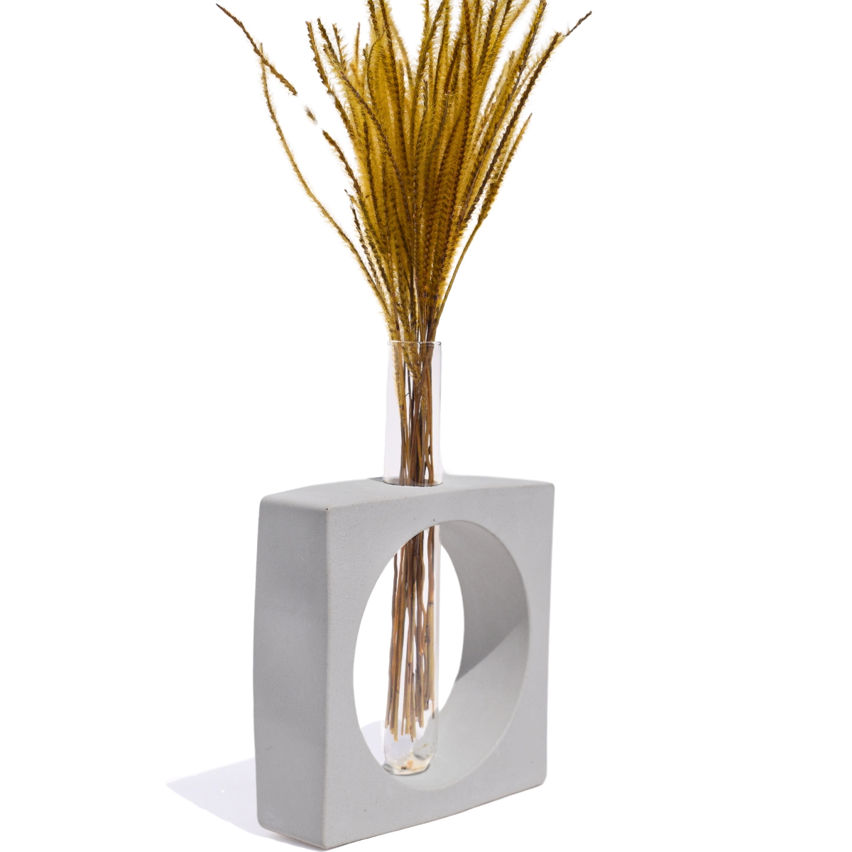 Vaso Decorativo Artesanal Solitário Quadrado 16,5cm Cimento - Cinza