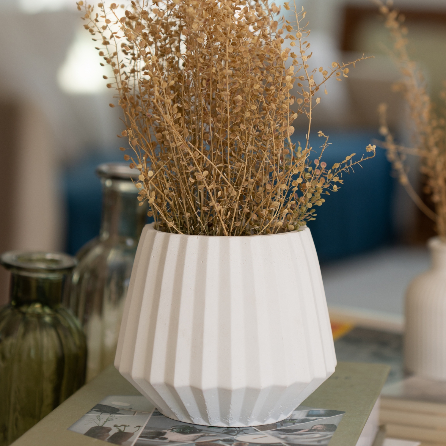 Vaso Decorativo Diamante Artesanal 10,5x13cm Em Cimento - Branco