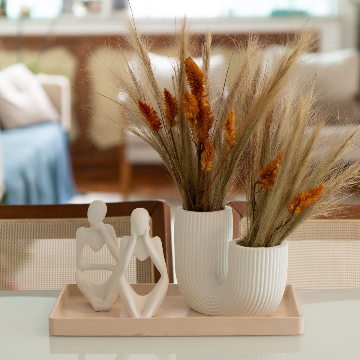 Vaso Decorativo Duplo Joana Artesanal 15cm em Cimento Artesanal - Amarelo