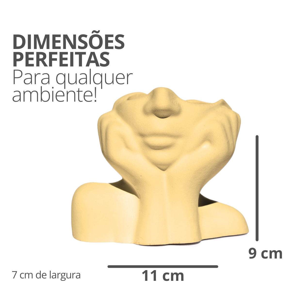 Vaso Decorativo Mão No Rosto 11cm Cimento Artesanal - Amarelo