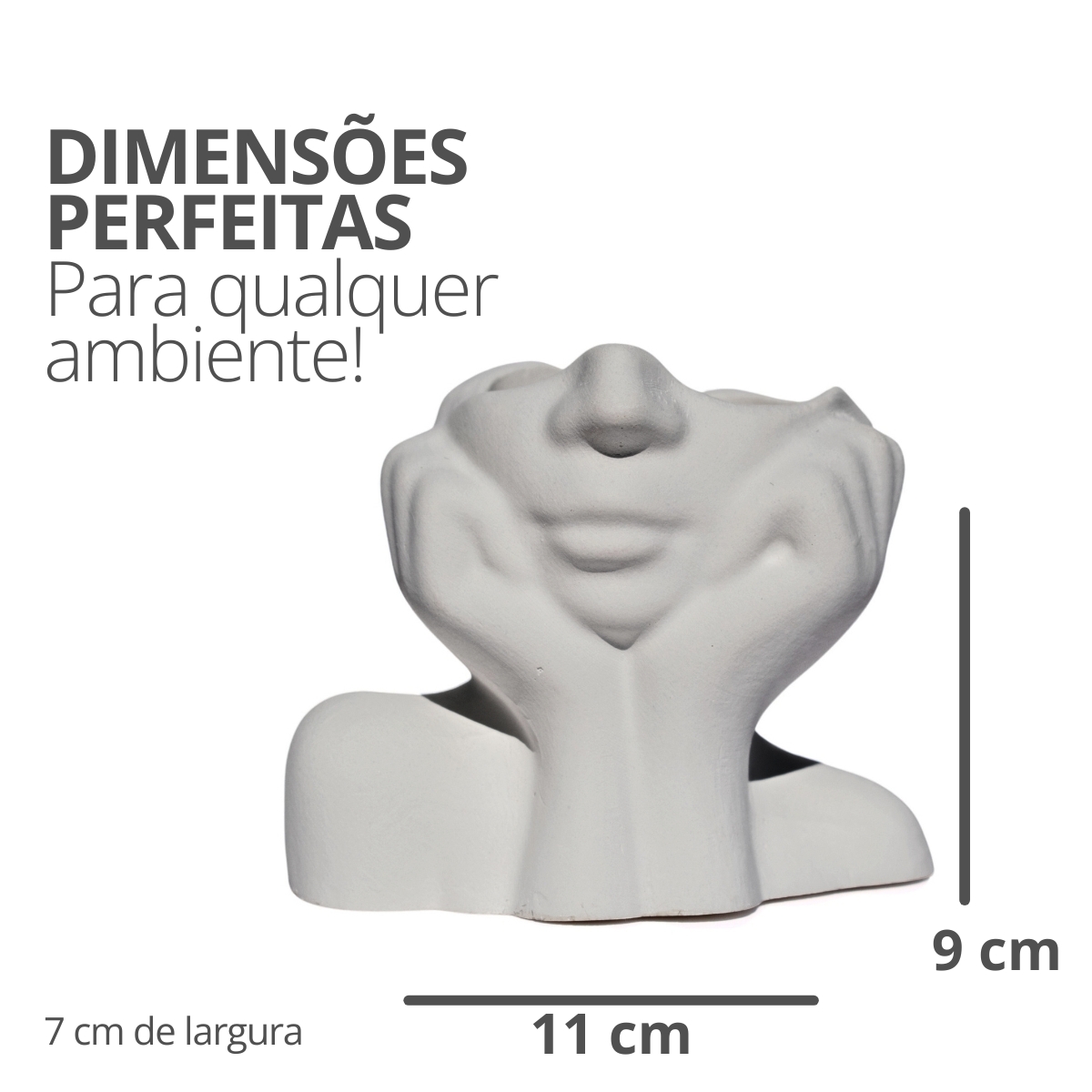 Vaso Decorativo Mão No Rosto 11cm Cimento Artesanal - Cinza