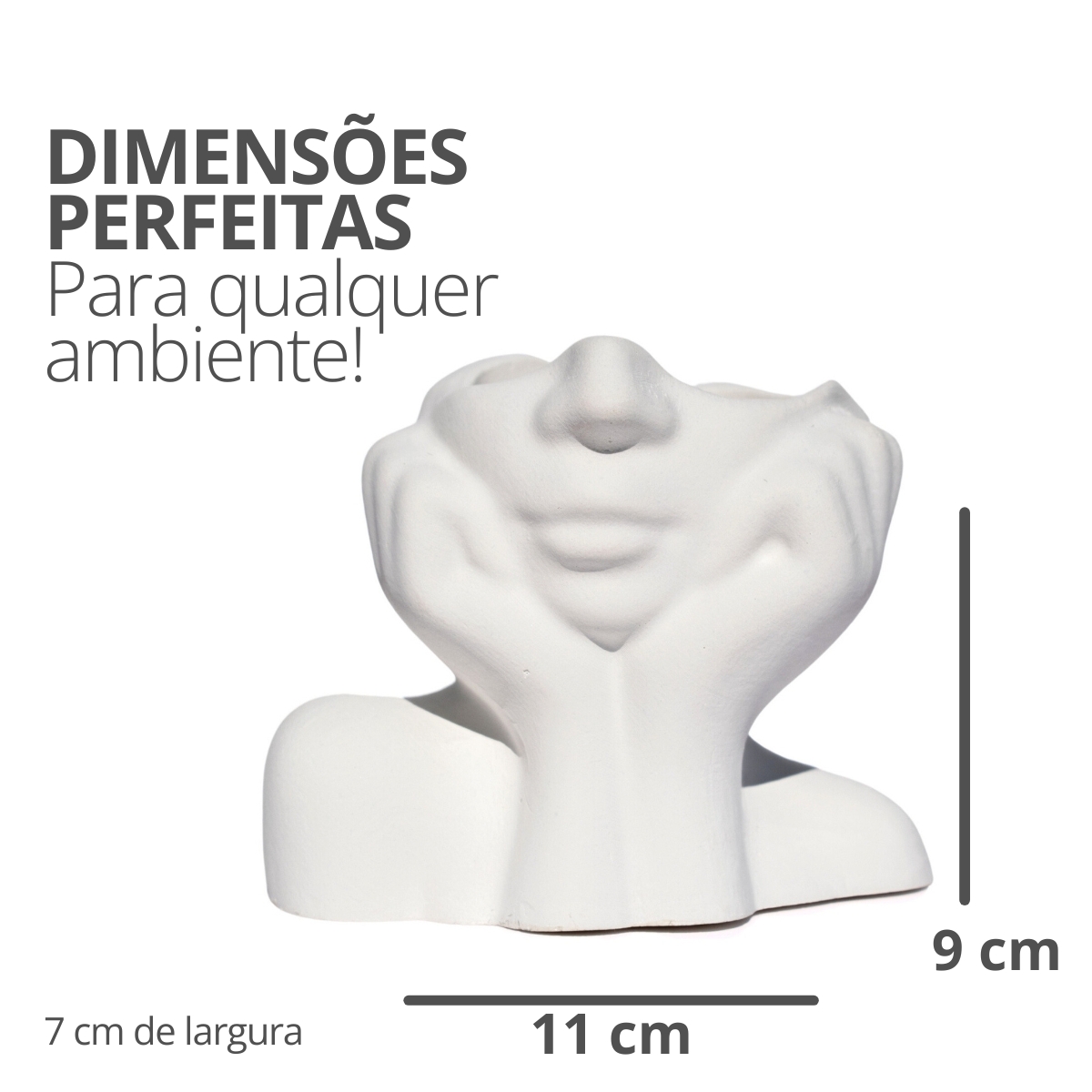 Vaso Decorativo Mão No Rosto 11cm Cimento Artesanal - Cinza