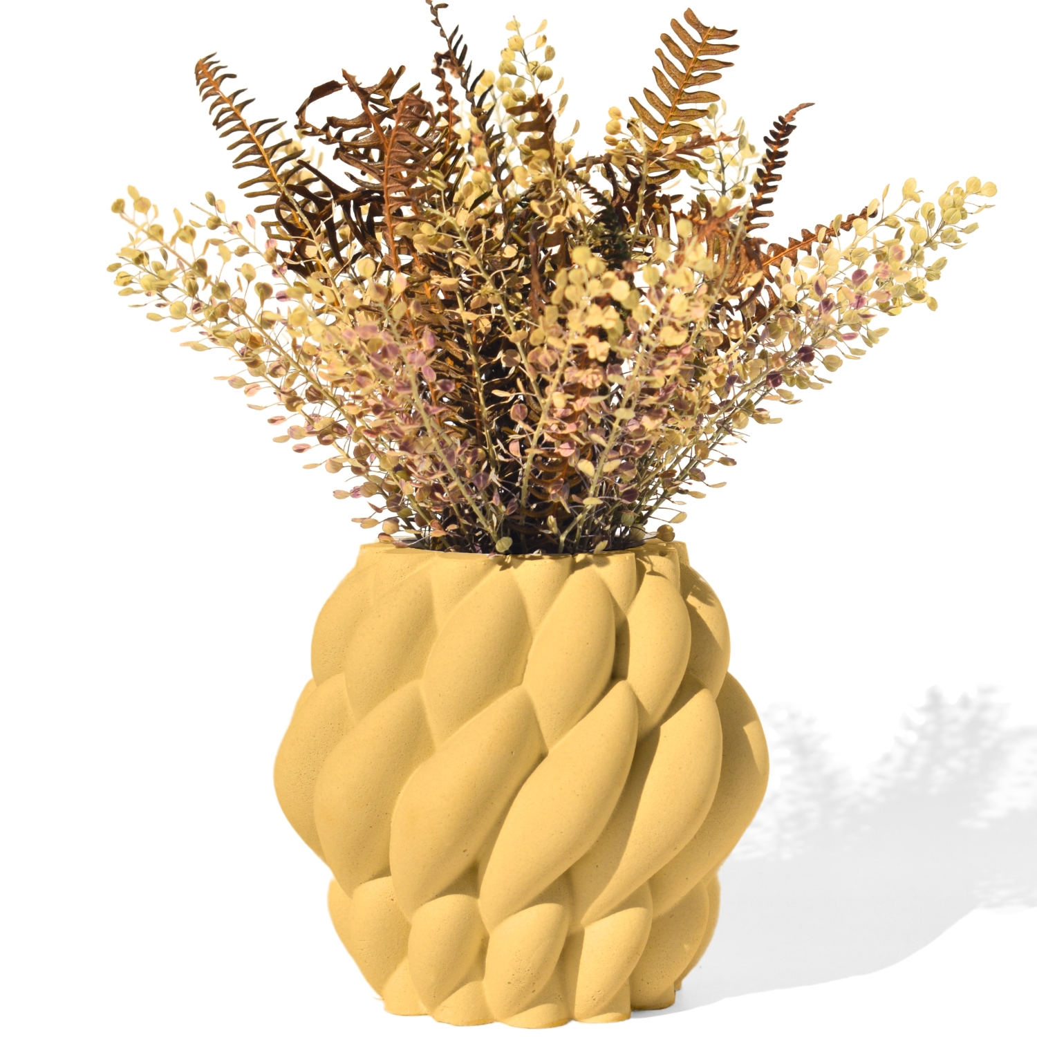 Vaso Decorativo Novelo 13cm em Cimento Artesanal Sala e Cozinha - Amarelo