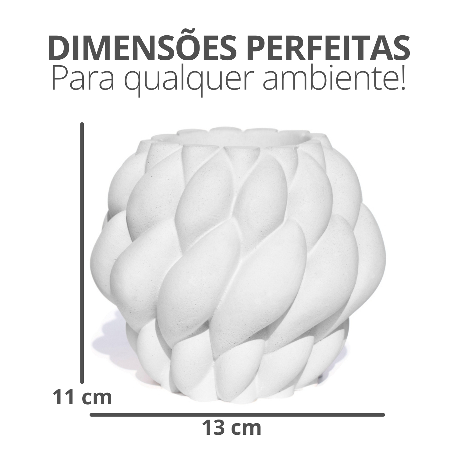 Vaso Decorativo Novelo 13cm em Cimento Artesanal Sala e Cozinha - Branco