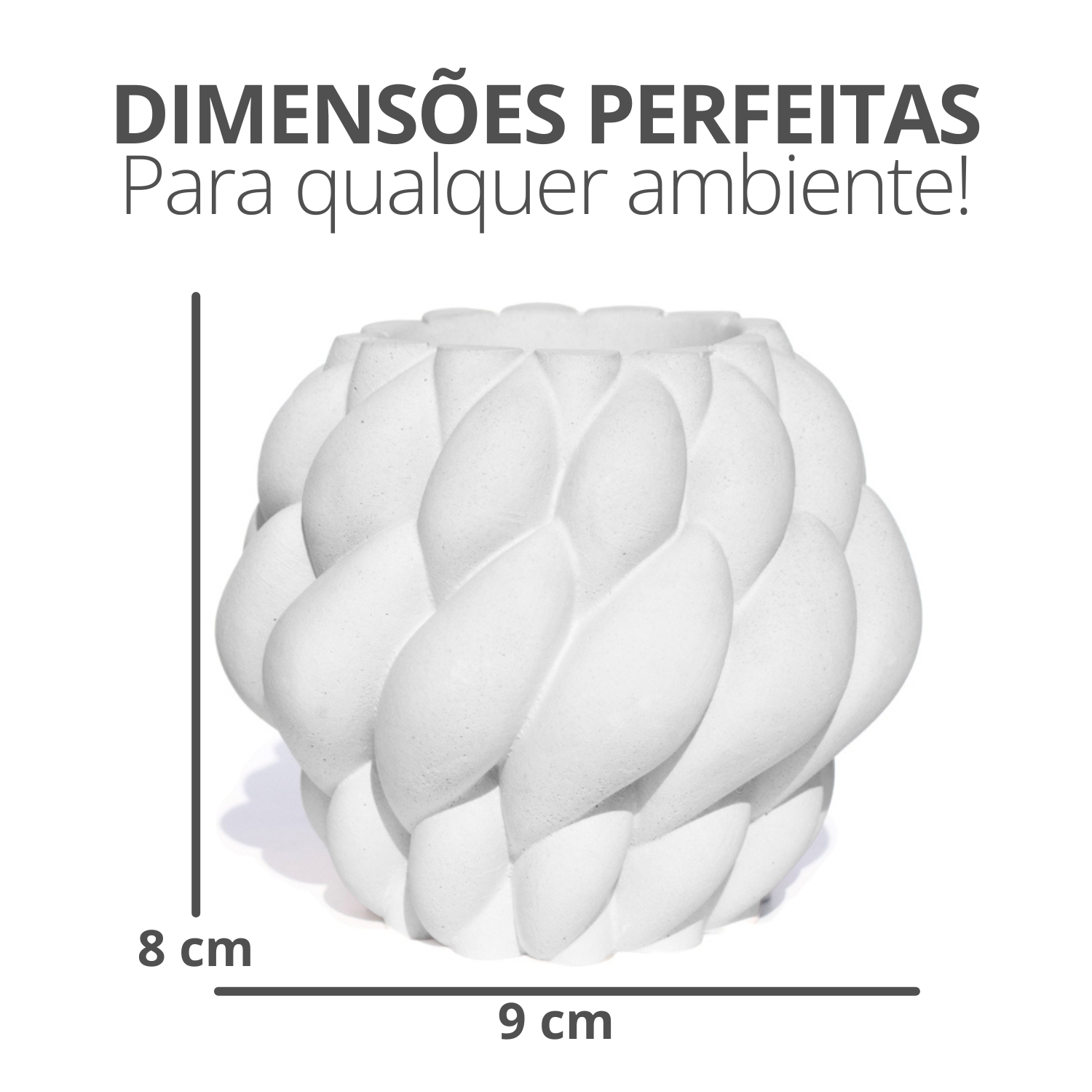 Vaso Decorativo Novelo 9cm em Cimento Artesanal Sala e Cozinha - Branco