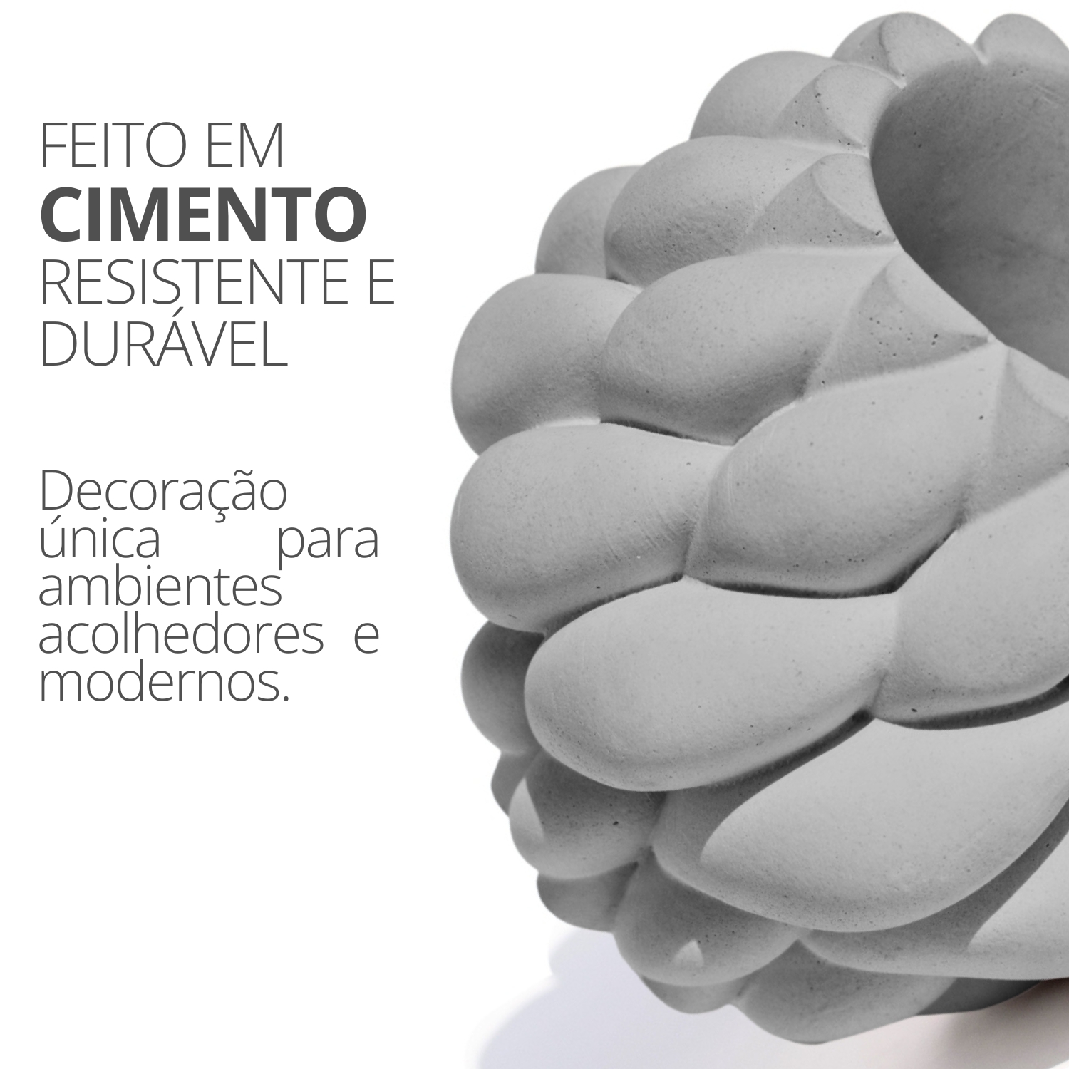 Vaso Decorativo Novelo 9cm em Cimento Artesanal Sala e Cozinha - Branco