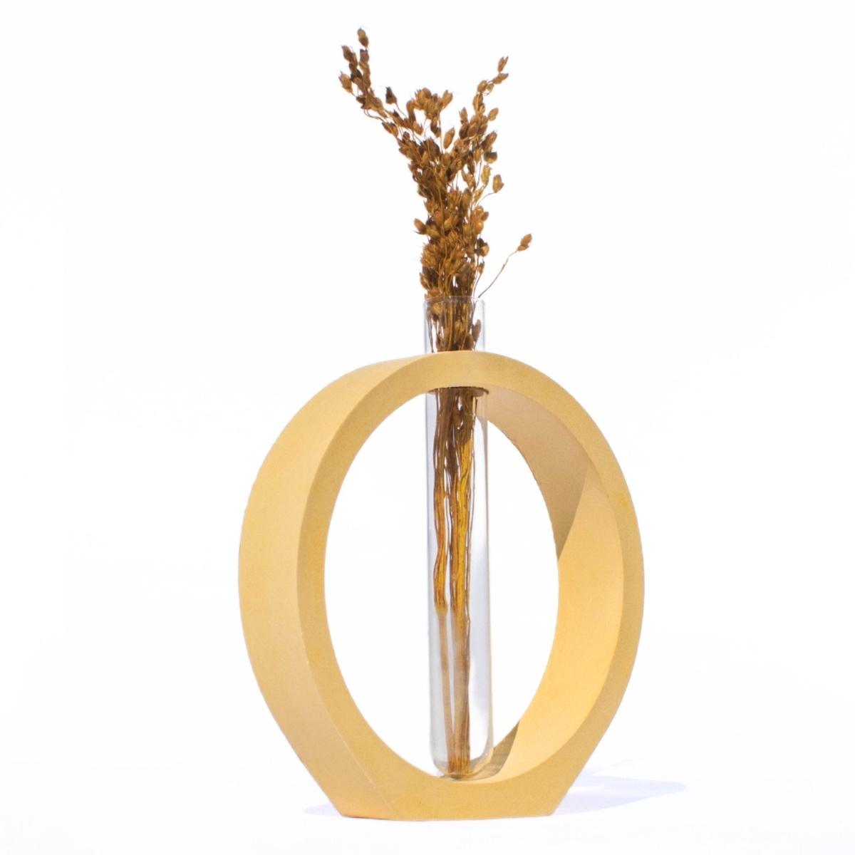 Vaso Decorativo Solitário Argola 16,5cm Artesanal em Cimento - Amarelo