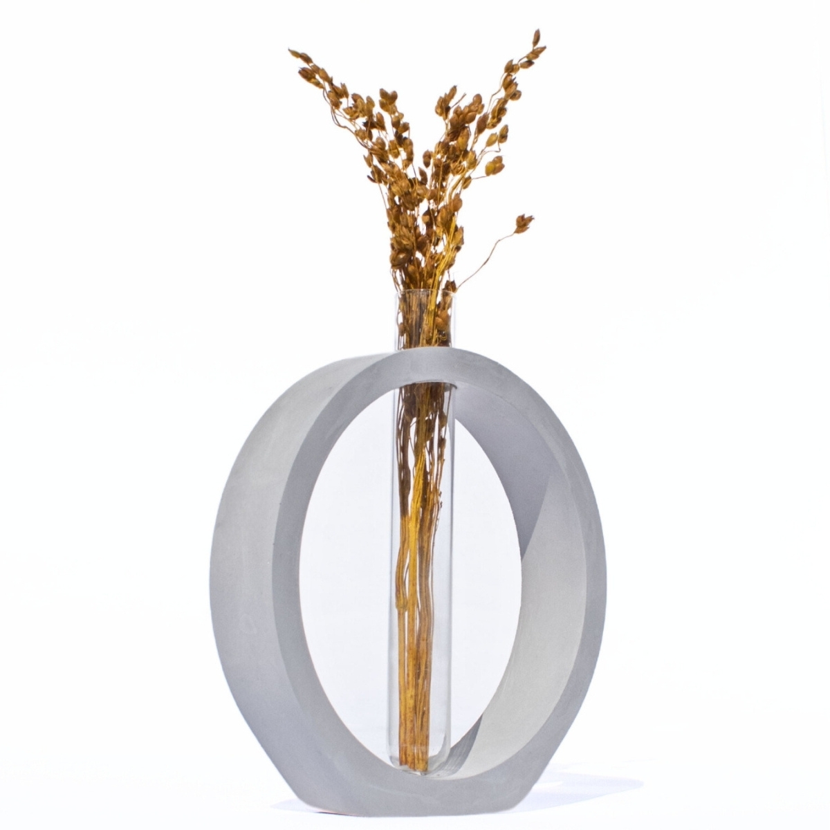 Vaso Decorativo Solitário Argola 16,5cm Artesanal em Cimento - Cinza