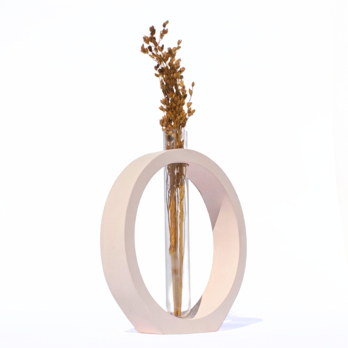 Vaso Decorativo Solitário Argola 16,5cm Artesanal em Cimento - Palha
