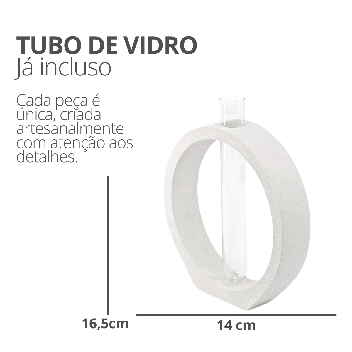 Vaso Decorativo Solitário Argola 16,5cm Artesanal em Cimento - Palha