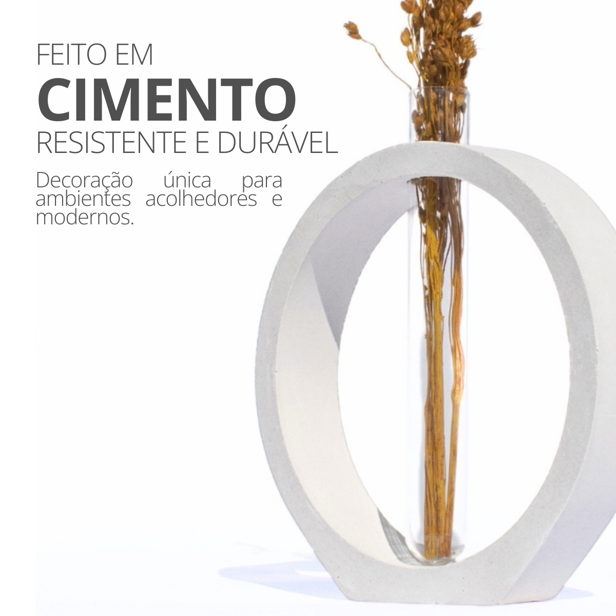 Vaso Decorativo Solitário Argola 16,5cm Artesanal em Cimento - Palha