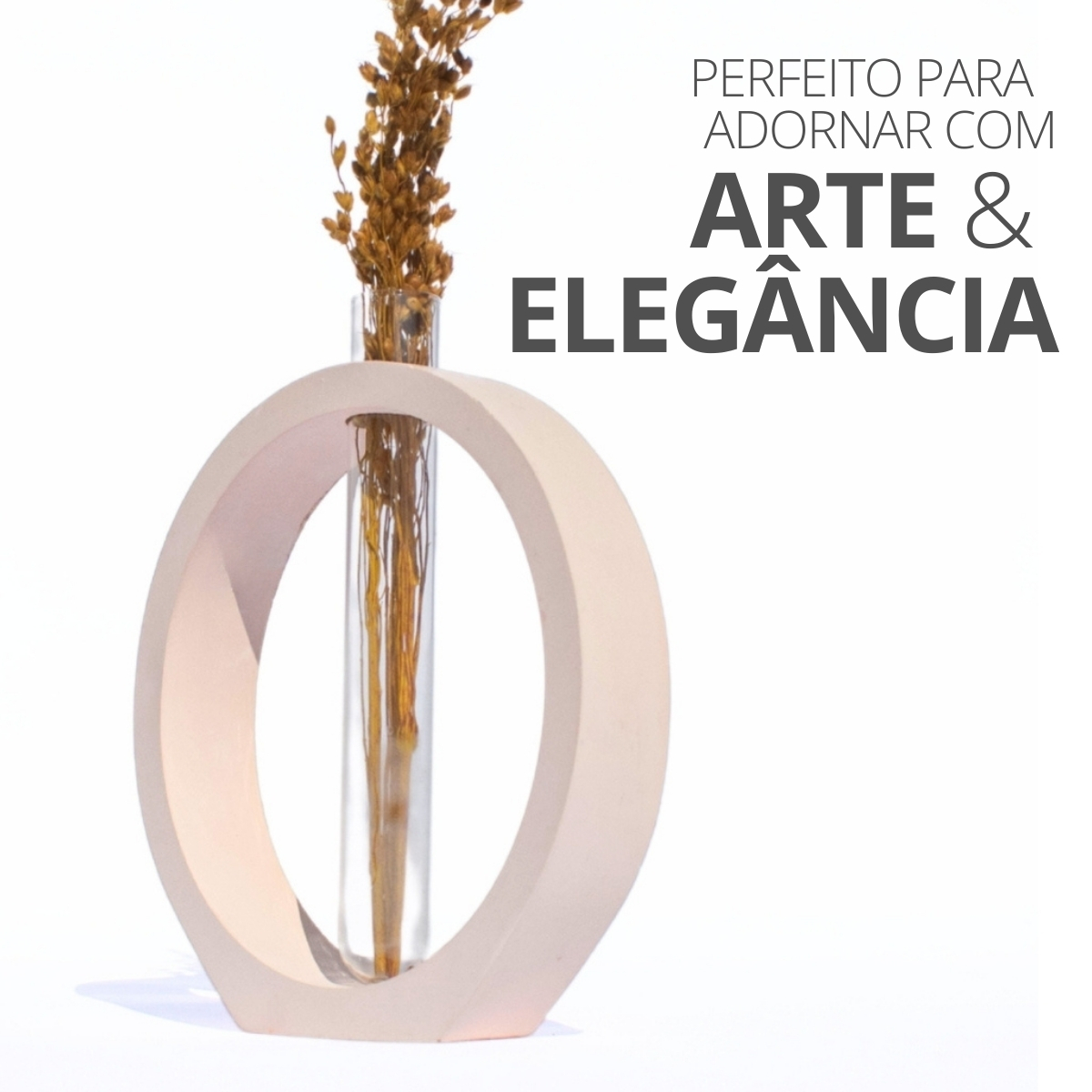 Vaso Decorativo Solitário Argola 16,5cm Artesanal em Cimento - Palha