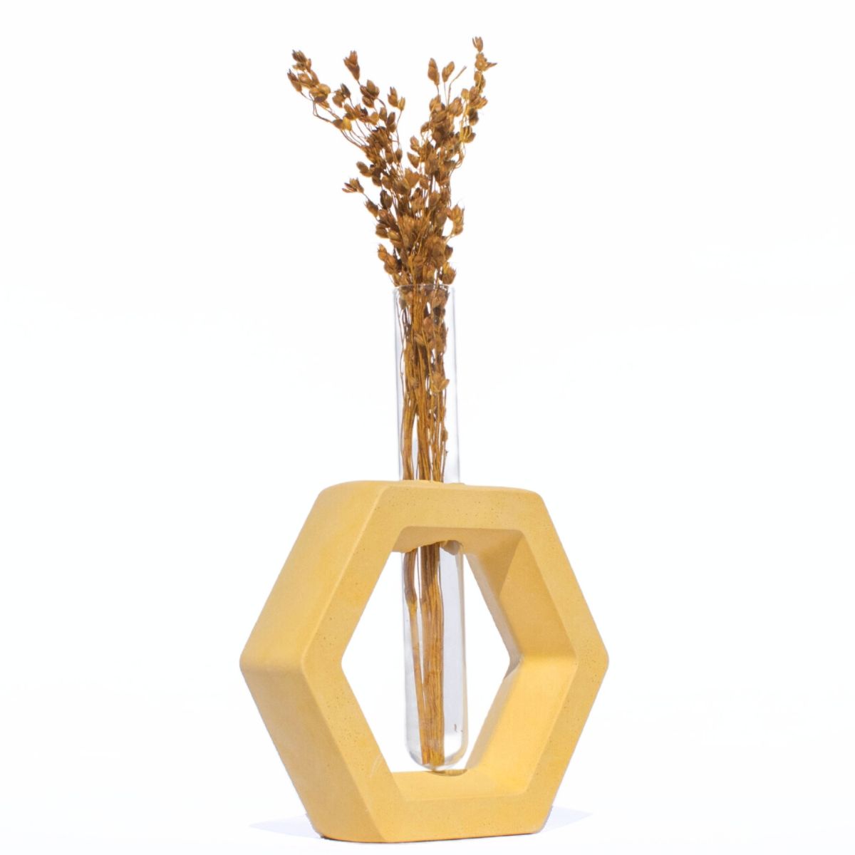 Vaso Decorativo Solitário Hexa 16,5cm Artesanal em Cimento - Amarelo