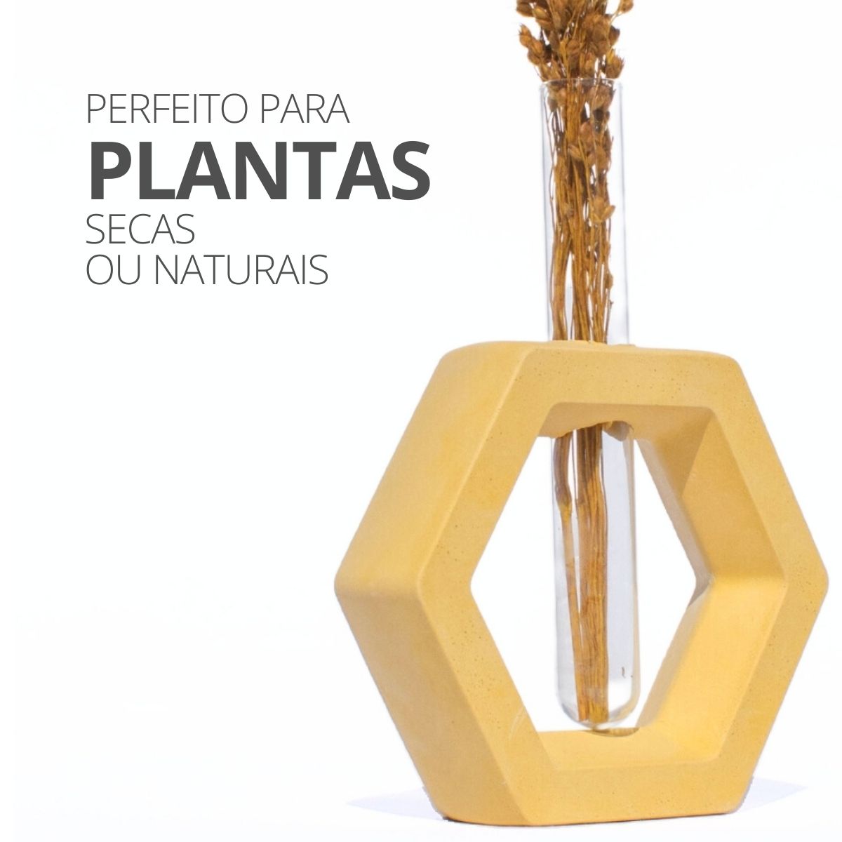 Vaso Decorativo Solitário Hexa 16,5cm Artesanal em Cimento - Amarelo
