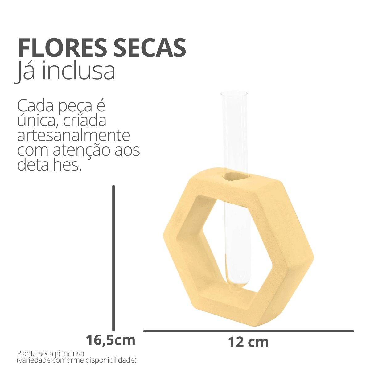 Vaso Decorativo Solitário Hexa 16,5cm Artesanal em Cimento - Amarelo