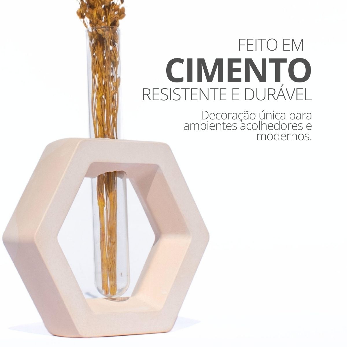 Vaso Decorativo Solitário Hexa 16,5cm Artesanal em Cimento - Amarelo