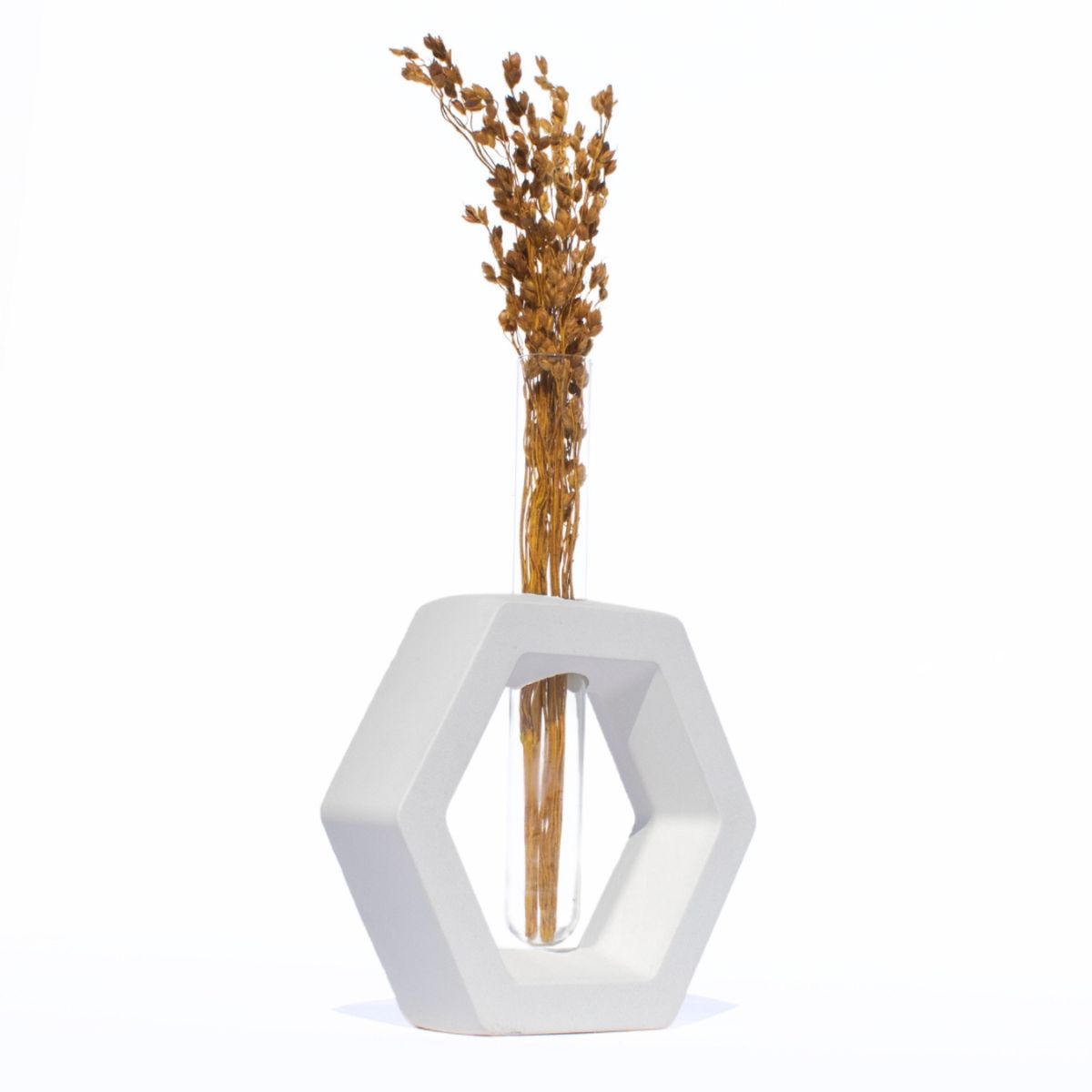 Vaso Decorativo Solitário Hexa 16,5cm Artesanal em Cimento - Branco
