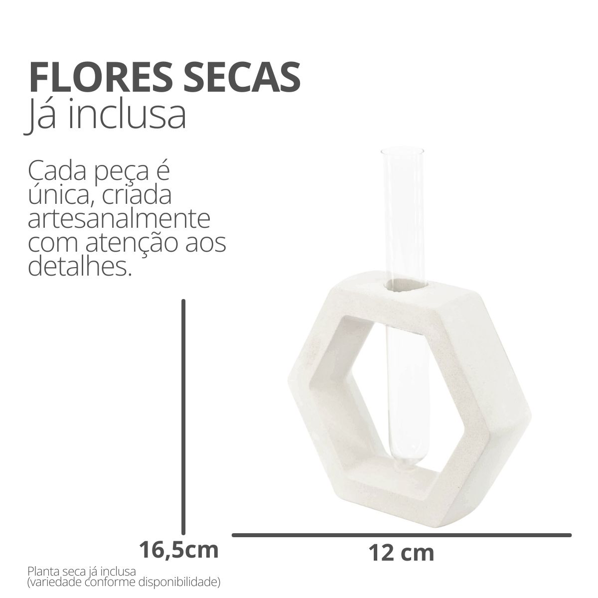 Vaso Decorativo Solitário Hexa 16,5cm Artesanal em Cimento - Branco