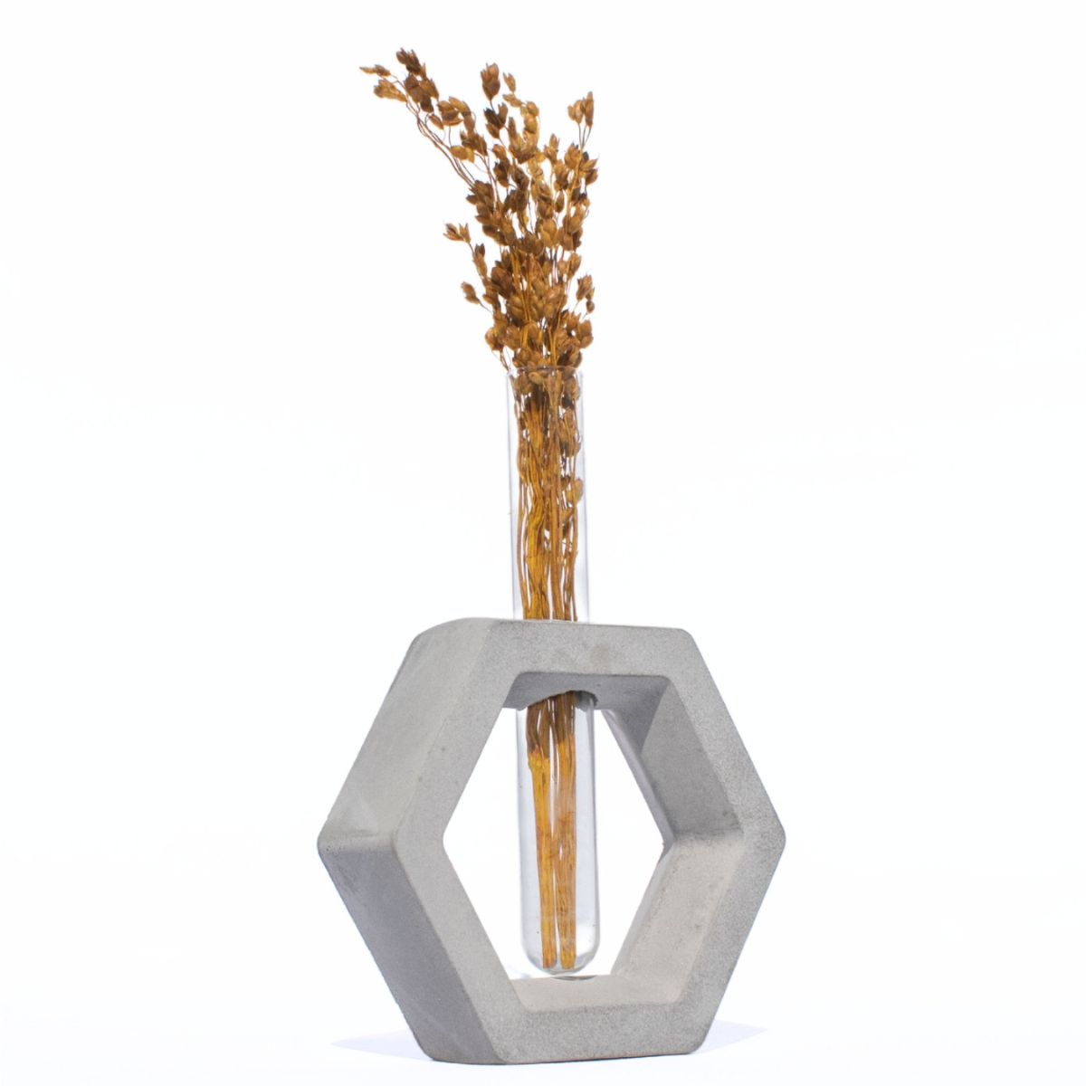 Vaso Decorativo Solitário Hexa 16,5cm Artesanal em Cimento - Cinza