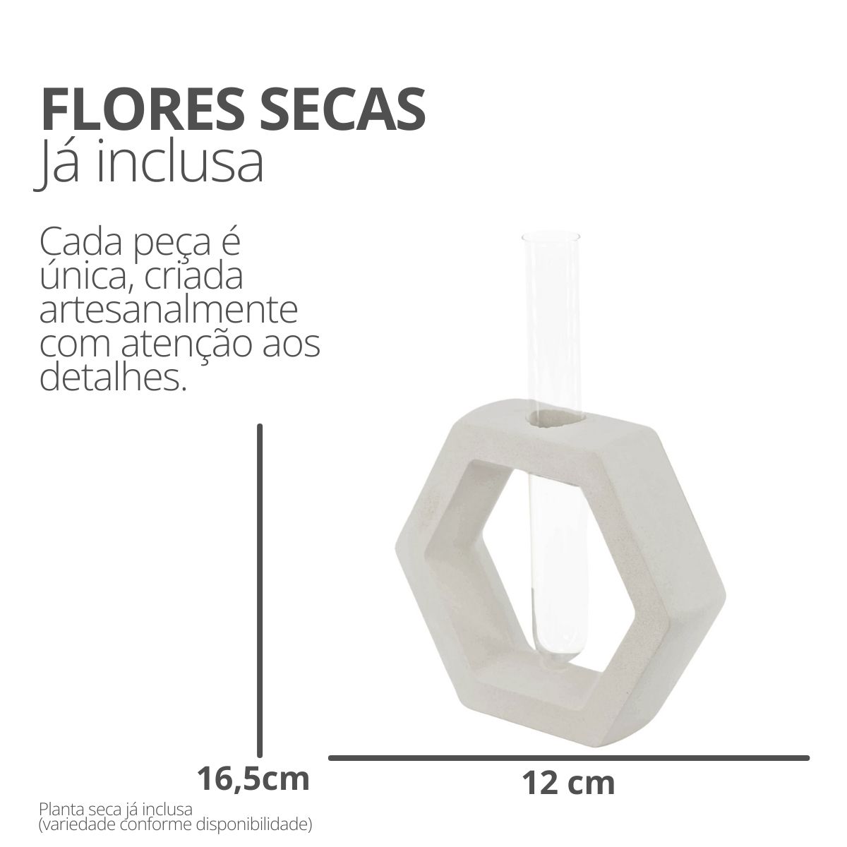 Vaso Decorativo Solitário Hexa 16,5cm Artesanal em Cimento - Cinza
