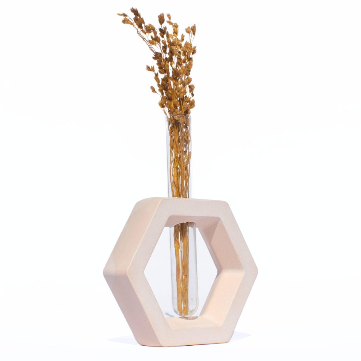 Vaso Decorativo Solitário Hexa 16,5cm Artesanal em Cimento - Palha