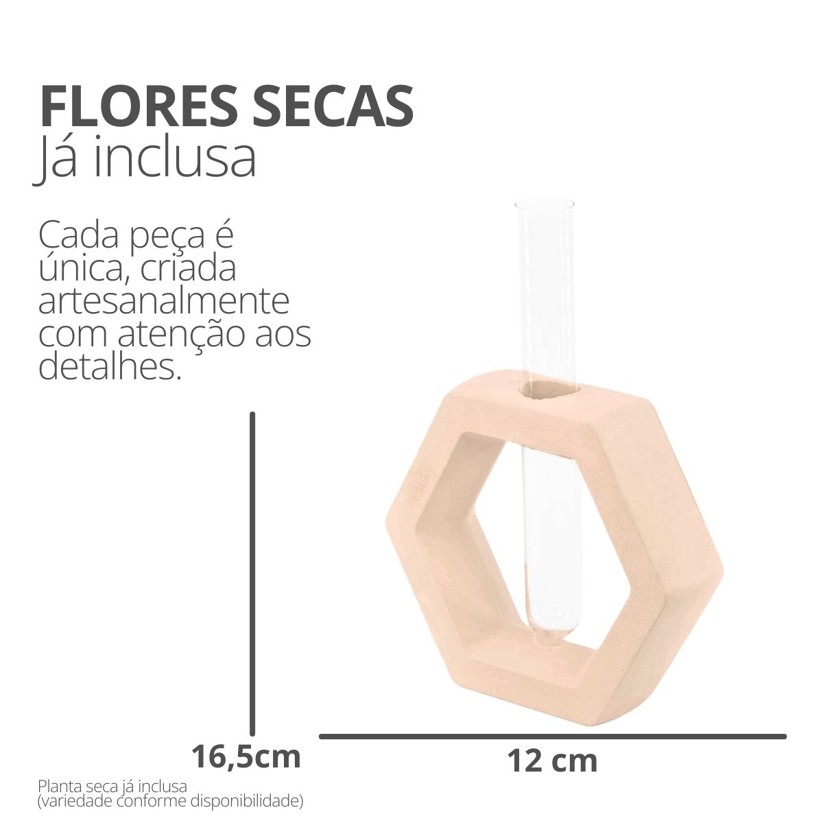 Vaso Decorativo Solitário Hexa 16,5cm Artesanal em Cimento - Palha