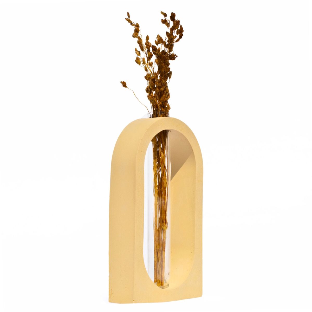 Vaso Decorativo Solitário Janela 16,5cm Artesanal em Cimento - Amarelo