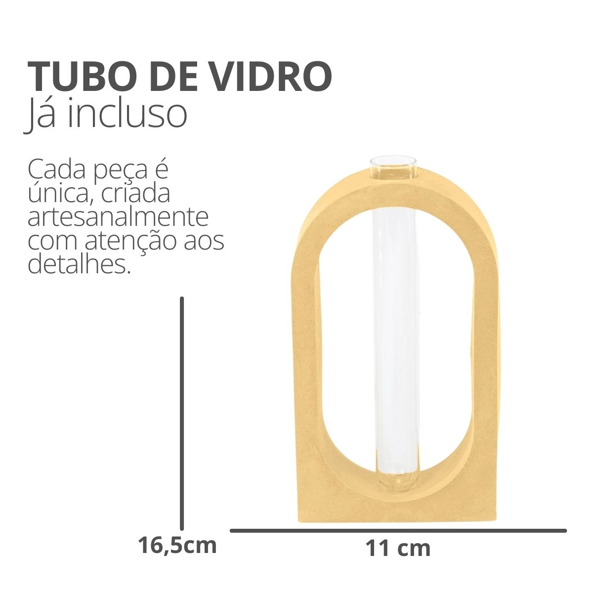 Vaso Decorativo Solitário Janela 16,5cm Artesanal em Cimento - Amarelo