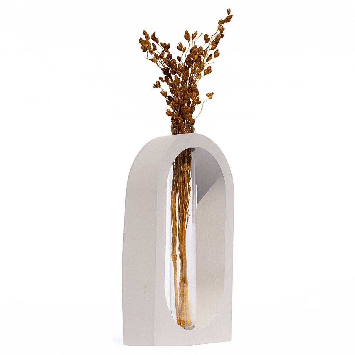 Vaso Decorativo Solitário Janela 16,5cm Artesanal em Cimento - Cinza