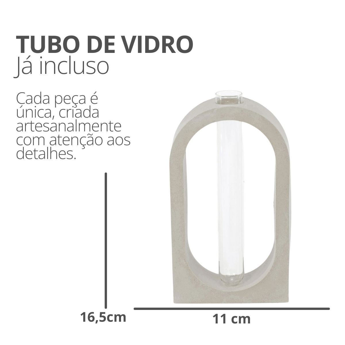 Vaso Decorativo Solitário Janela 16,5cm Artesanal em Cimento - Cinza