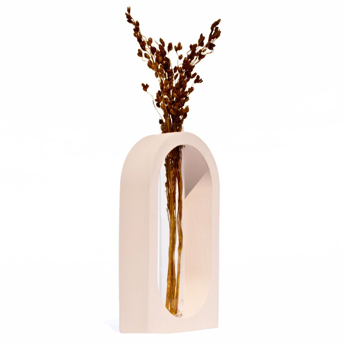 Vaso Decorativo Solitário Janela 16,5cm Artesanal em Cimento - Palha