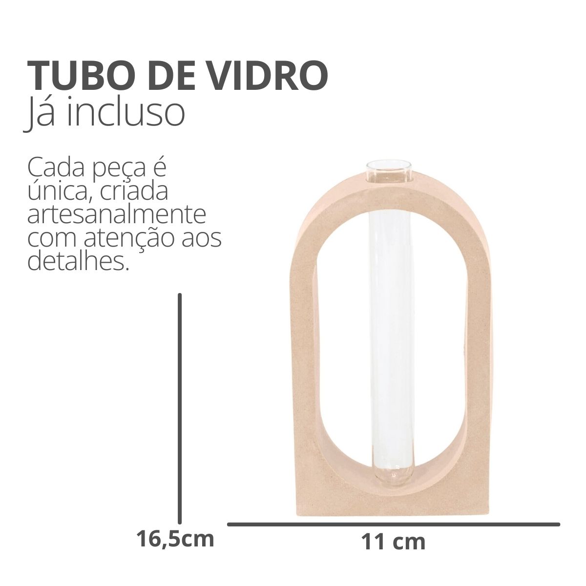 Vaso Decorativo Solitário Janela 16,5cm Artesanal em Cimento - Palha