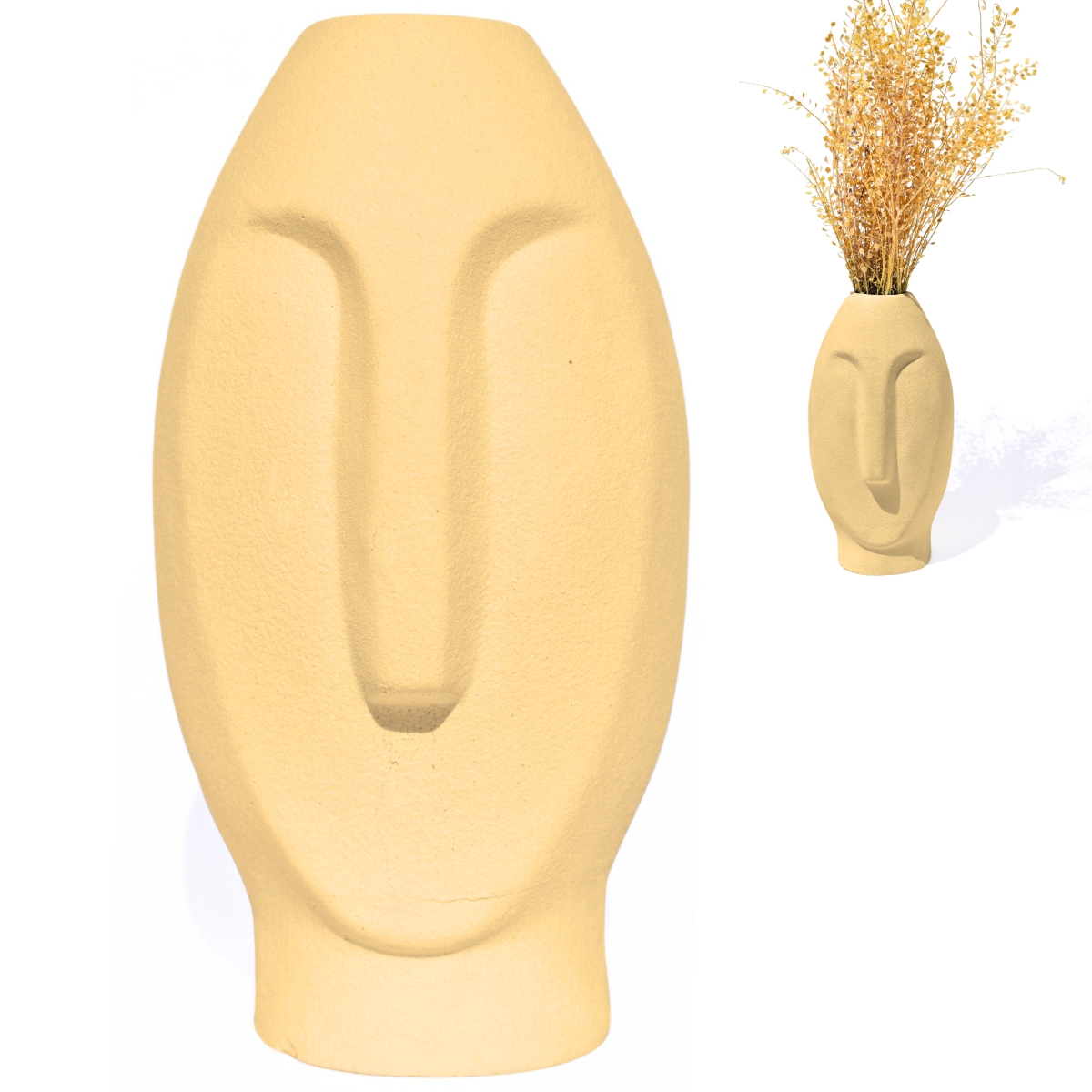 Vaso Decorativo Solitário Moai 18cm Artesanal Em Cimento - Amarelo