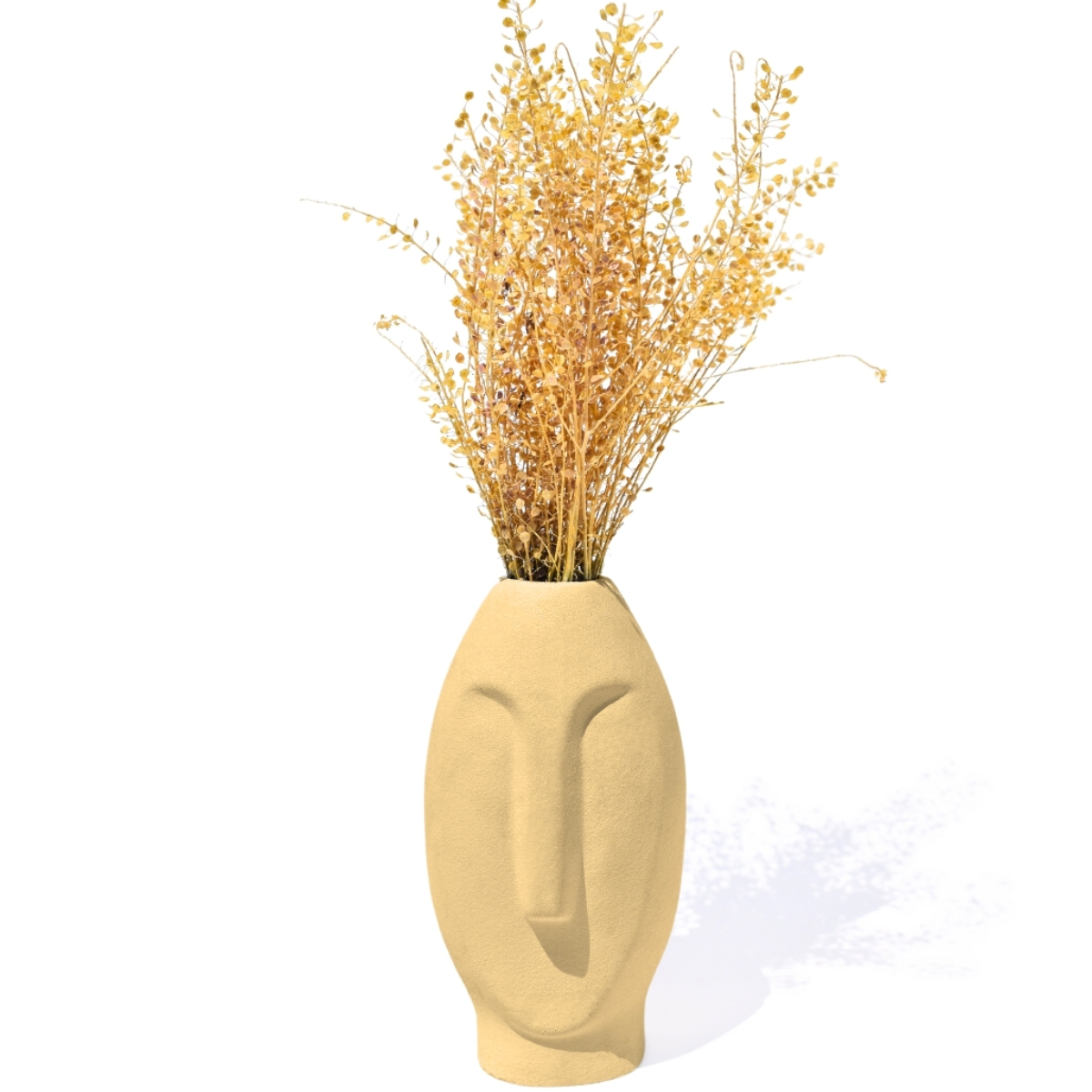 Vaso Decorativo Solitário Moai 18cm Artesanal Em Cimento - Amarelo