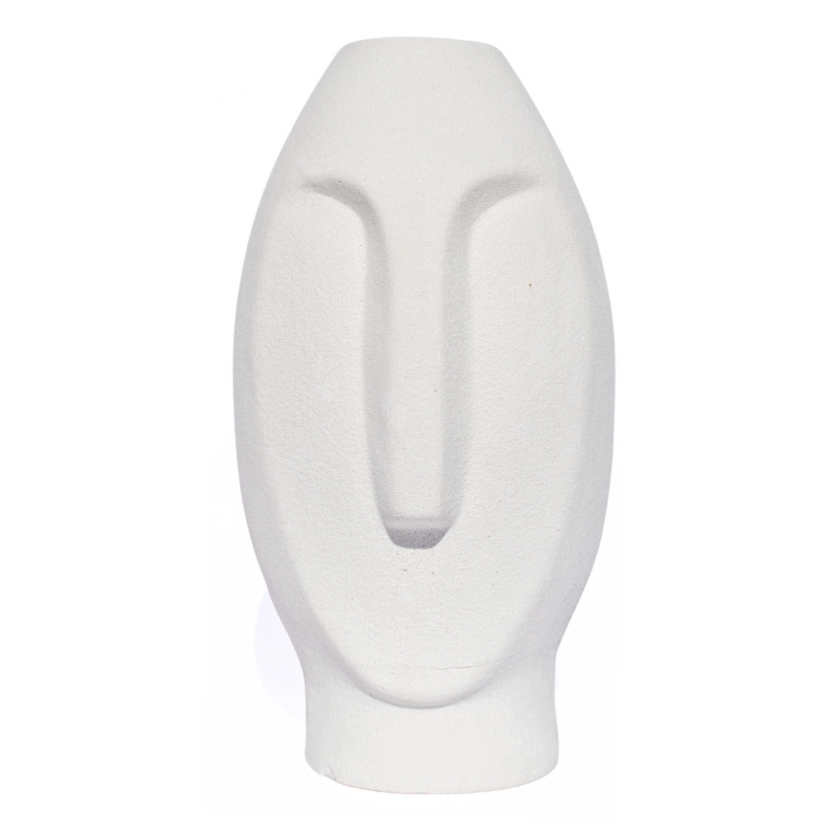 Vaso Decorativo Solitário Moai 18cm Artesanal Em Cimento - Branco