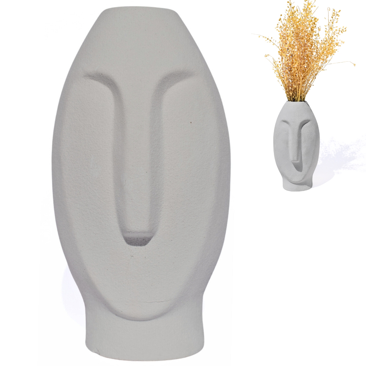 Vaso Decorativo Solitário Moai 18cm Artesanal Em Cimento - Cinza