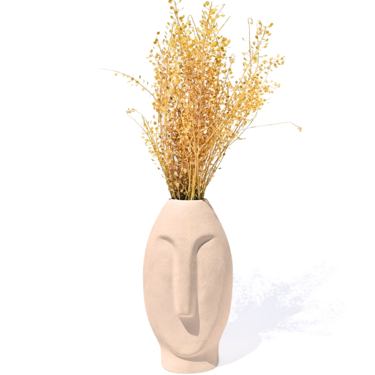Vaso Decorativo Solitário Moai 18cm Artesanal Em Cimento - Palha