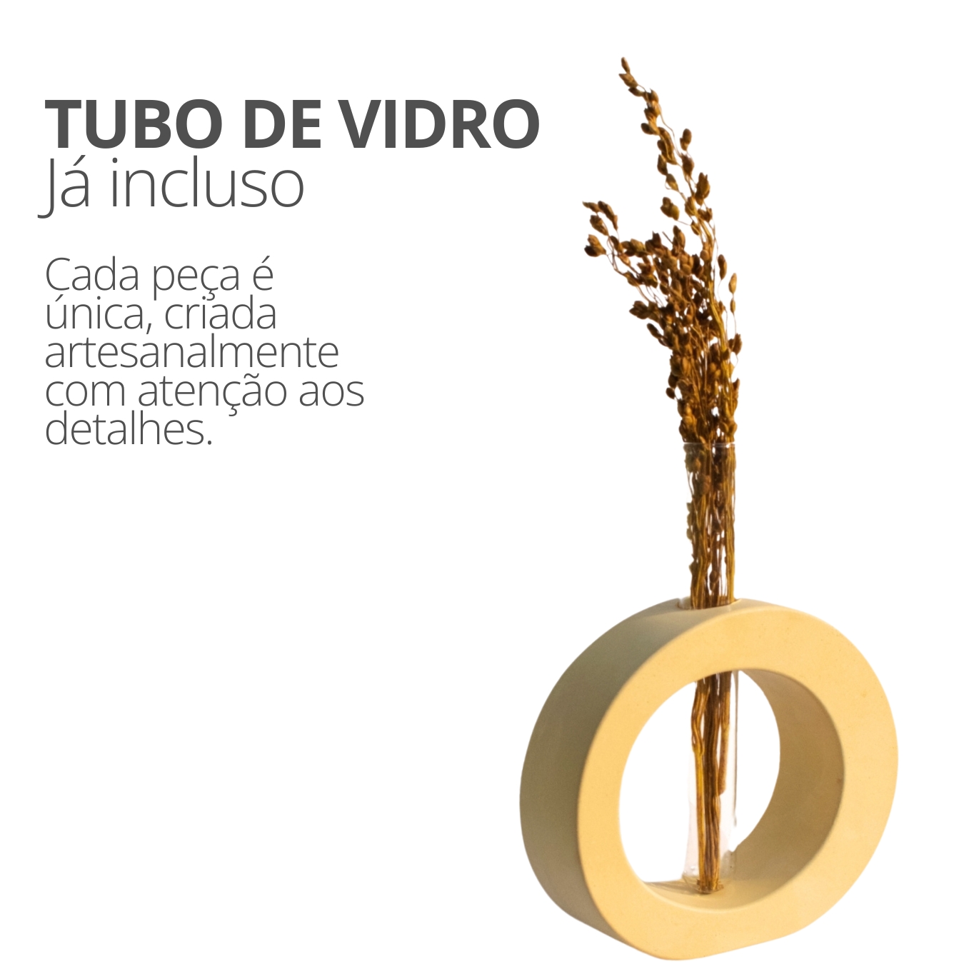 Vaso Decorativo Solitário Redondo 16,5cm Artesanal em Cimento - Amarelo