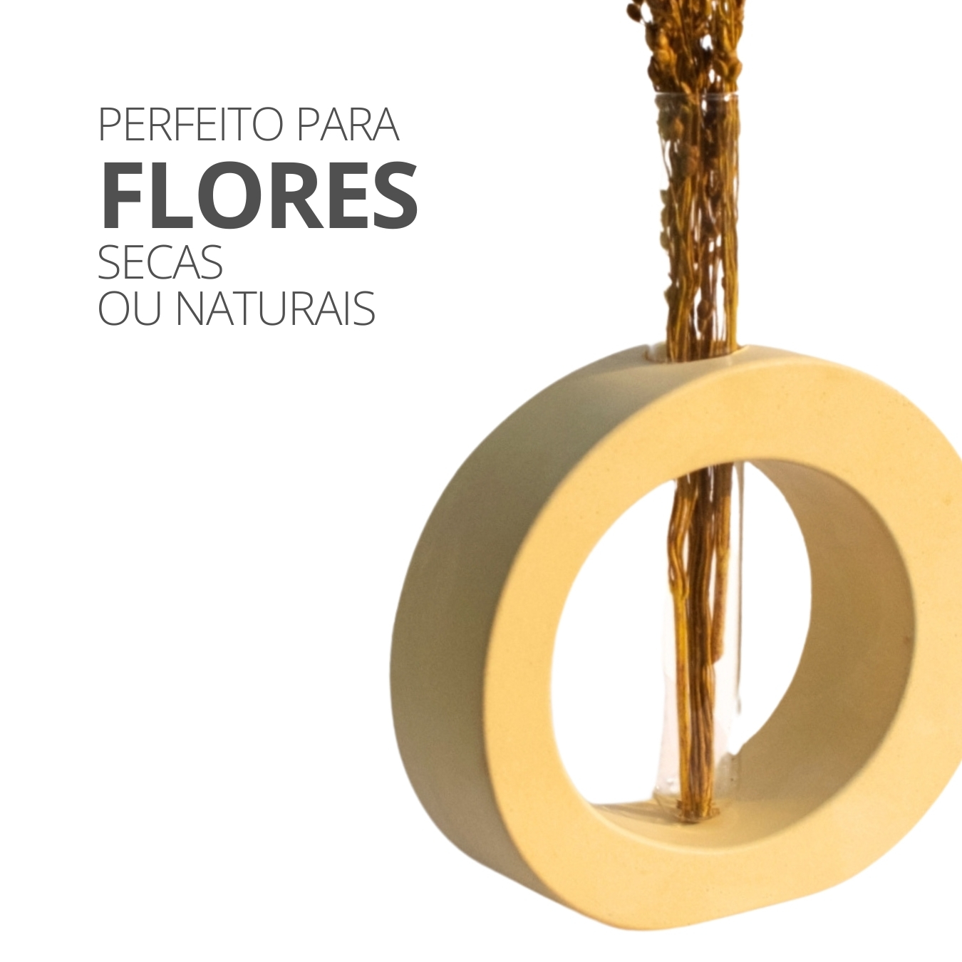 Vaso Decorativo Solitário Redondo 16,5cm Artesanal em Cimento - Amarelo