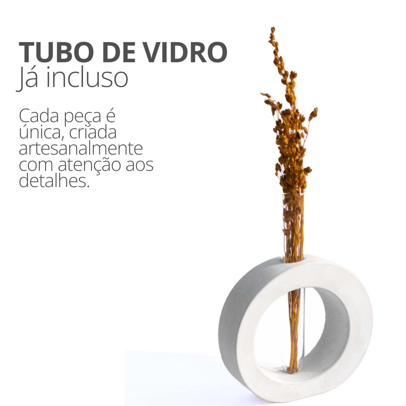 Vaso Decorativo Solitário Redondo 16,5cm Artesanal em Cimento - Branco