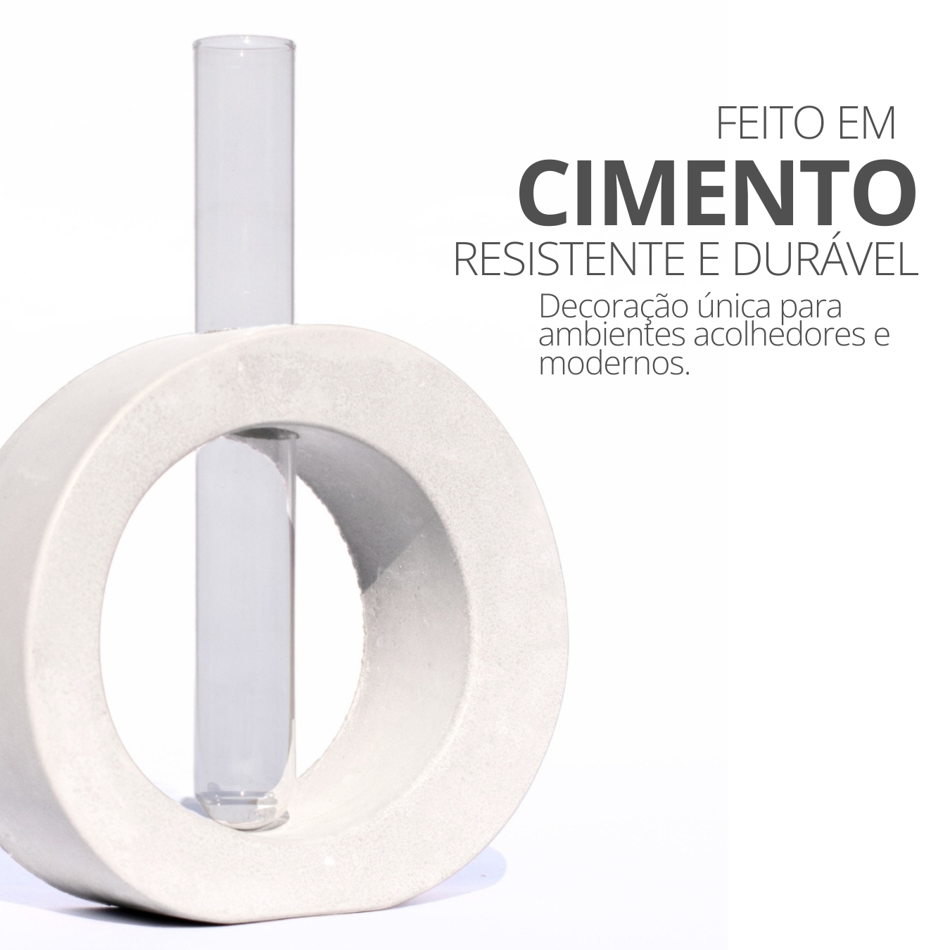 Vaso Decorativo Solitário Redondo 16,5cm Artesanal em Cimento - Branco