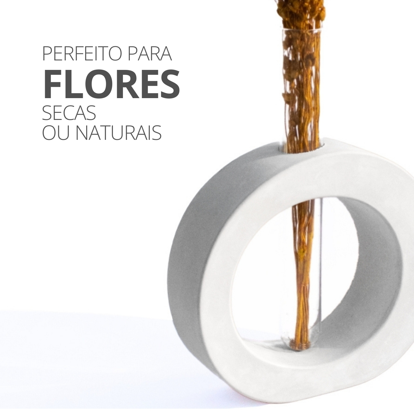 Vaso Decorativo Solitário Redondo 16,5cm Artesanal em Cimento - Branco