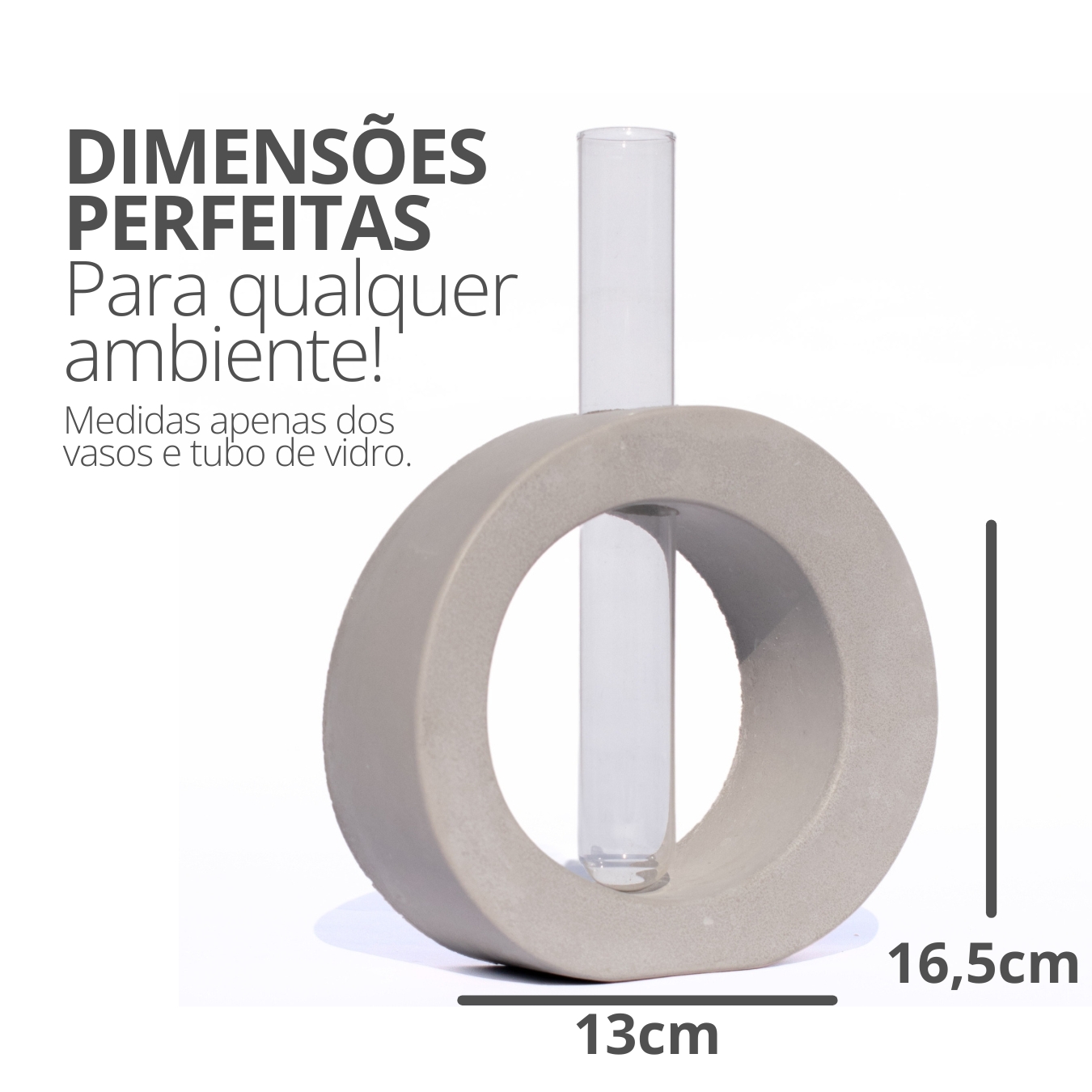 Vaso Decorativo Solitário Redondo 16,5cm Artesanal em Cimento - Cinza