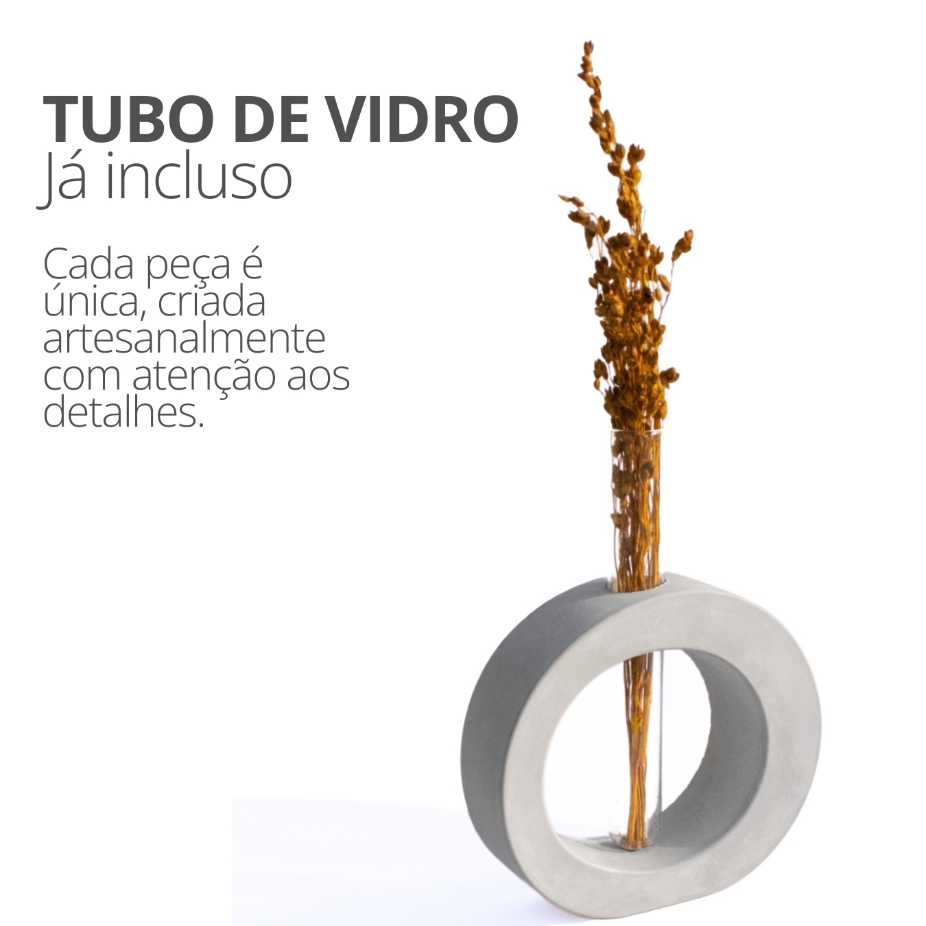 Vaso Decorativo Solitário Redondo 16,5cm Artesanal em Cimento - Cinza