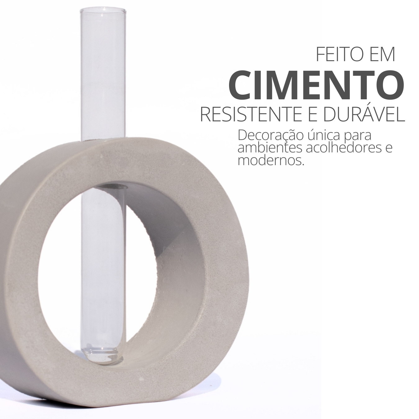 Vaso Decorativo Solitário Redondo 16,5cm Artesanal em Cimento - Cinza