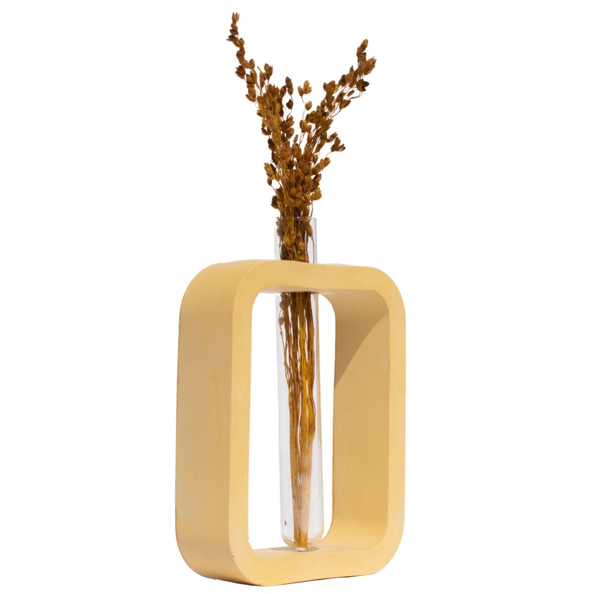 Vaso Decorativo Solitário Retangular 16,5cm Artesanal em Cimento - Amarelo